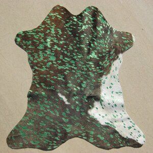 Mini Acid Wash Brazilian Hair On Cowhide Rug Metallic 31" x 28" Small Space